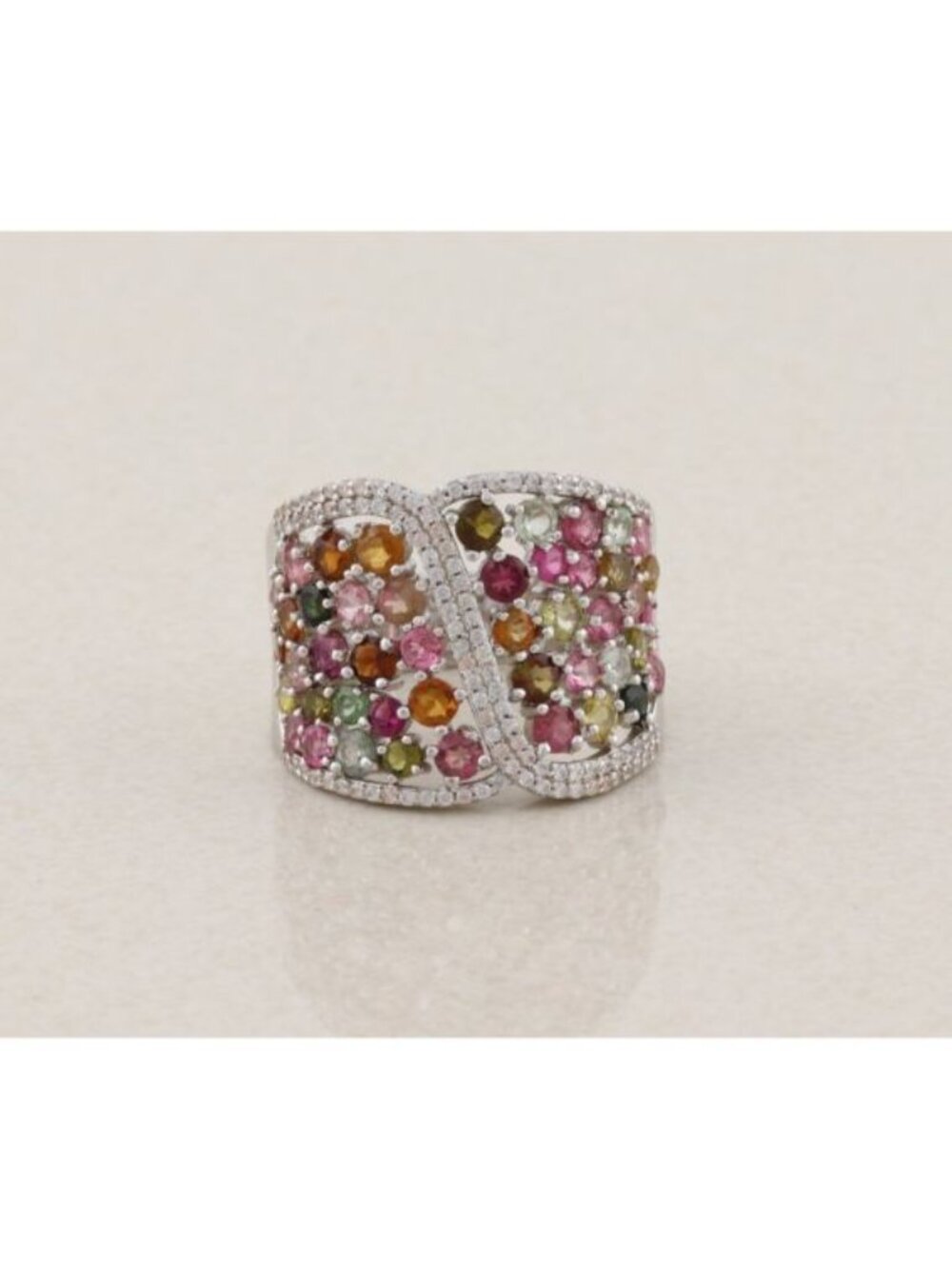 Sterling Silver Multi Color Tourmaline Ring Size 11